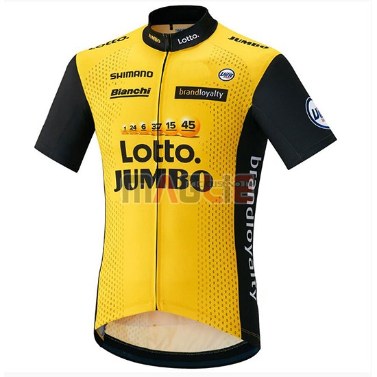 2018 Maglia Lotto NL Jumbo Manica Corta Giallo e Nero